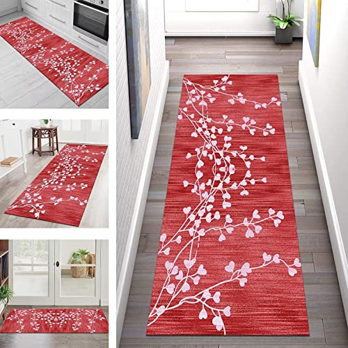 Teppich Läufer Lang Flur Küche rutschfest Teppichmatten Küchenläufer Modern waschbar Flurteppich 40X60CM Rot Abstrakt Teppichläufer Küchenteppich Meterware Esszimmer Schlafzimmer Wohnzimmer Matten