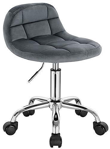 WOLTU Bürohocker mit Rollen, Schminktisch Stuhl höhenverstellbar, Rollhocker mit niedriger Rückenlehne, Arbeitshocker für Büro Salon Massage Spa, Samt, Dunkelgrau BS131dgr