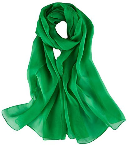 JWSilk Long Silk Chiffon Scarf Solid Color, Green 1, 69x26