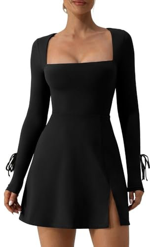 RPAEOY Womens Bodycon Mini Dress Long Flare Sleeve Split Side Sexy Cutout Short Dresses Stretch Tight Wrap Casual Basic Fitted Pencil Dresses for Going Out Club Party Black L