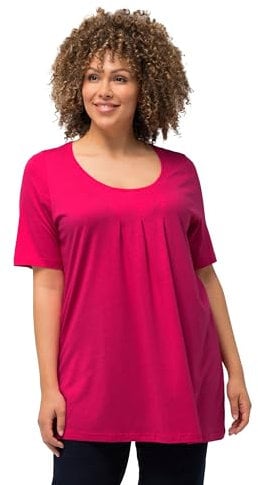 Ulla Popken T- Shirt, Zierfalten, A-Linie, Rundhals, Halbarm, Modal, Magenta/Rose, 54-56 Femme