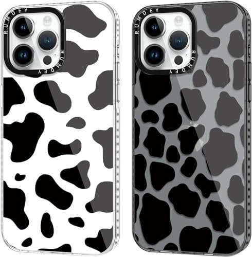 RUMDEY 2 Pack Cute Coquette Pattern for iPhone 13 Pro 6.1 Phone Case, Cow Print Aesthetic Design Clear Cases Soft Silicone Slim TPU Shockproof Protective Fundas for Women Girls,Black&White