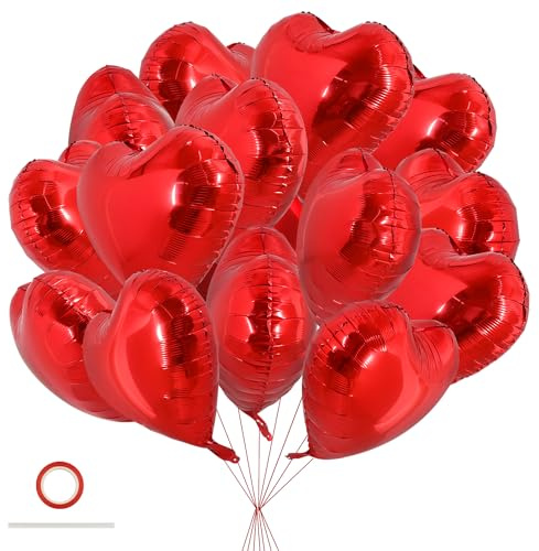TONIFUL 30Pcs 18 Inch Red Heart Balloons Valentine’s Day Heart Shape Foil Mylar Balloons Decoration for Romantic Valentine's Day Wedding Bridal Shower Anniversary Engagement Party Supplies