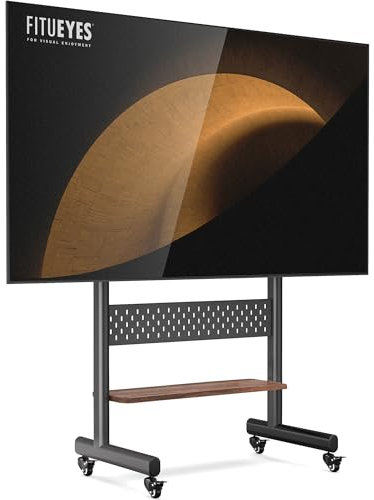 FITUEYES Mobile TV Stand on Wheels for 40-85 inch, Height Adjustable TV Floor Stand Tall with Storage Shelf, Portable Rolling TV Cart Trolley Max VESA 600x400mm 60KG