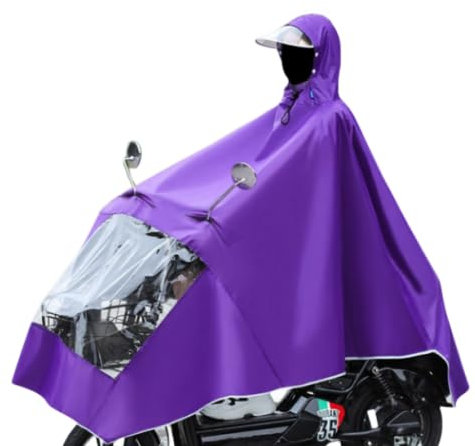 Seven-Flower Mens Women Cycling Bicycle Bike Rain Cape Poncho Hooded Windproof Rain Coat Mobility Scooter Cover (Purple,One Size)