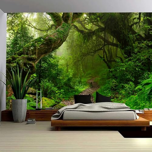 Skcess Wandteppich Wald Groß Grün Wandtuch Wald für Schlafzimmer Wandteppich Natur Landschaft Regenwald Wandbehang Decorative Tapestry 260X240Cm