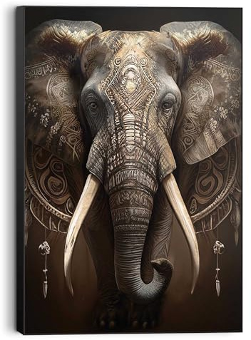 REINDERS Wandbild, Decorated Elephant, Wohnzimmer, Bilder, Wanddeko, Room Decor, MDF, Gold, 90 x 60