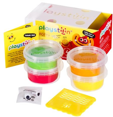 Playstilin Potty - extra weiche Spielknete, leicht formbare, vegane Kinderknete, kreatives Plastilin Knetset mit Zubehör und Werkzeug in der Box, Modelliermasse lufttrocknend