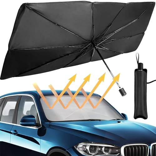 Sonnenschutz Auto Frontscheibe Innen, Faltbarer Sommer Sonnenschirm für Innen, Drehbar Front-Sonnenschutz Regenschirm UV Shutz für die Meisten Autos, SUVs (140 * 75 cm)