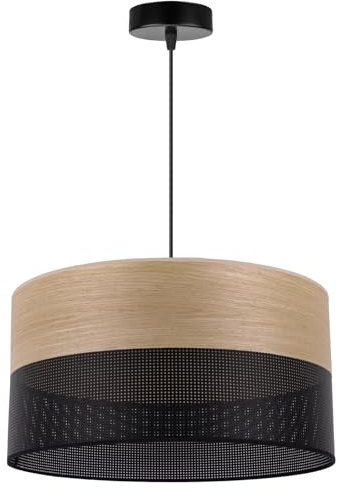Light-Home Emily Lampenschirm Hängelampe Hängeleuchte - Deckenlampe Industrial für Wohnzimmer Schlafzimmer und Esszimmer - Moderne Pendelleuchte aus Furnierholz - Goldeiche - Schwarz 40 cm
