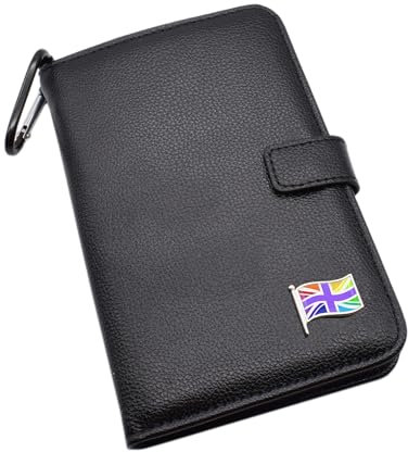 Rainbow UK British Union Jack Wave Flag Design Black Leatherette Golf Organiser and Personalised Engraved Golf Markers with Initials