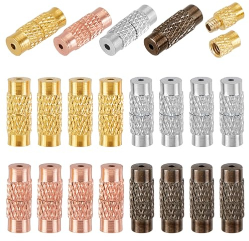 PH PandaHall 100pcs 4 Colors Brass Screw Clasps, Twist Clasps Barrel Clasp Cord End Caps Jewelry End Tip Caps Screw Connector Fastener for DIY Bracelet Necklace Jewelry Craft Supplies Making 12x4mm
