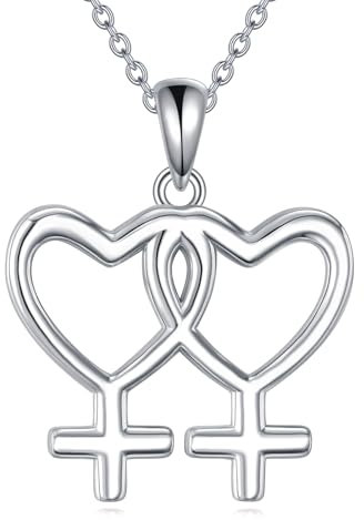 YAFEINI Lesbische Kette Sterling Silber Schwul Lesbisch Symbol LGBT Lesbian Pride Anhänger Halskette für Paare Schmuck Geschenke (A-Lesbische kette)