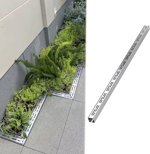 Canaletta Scolo Acqua Piovana Robusto Canale di Drenaggio per Cortile, Canale di Drenaggio Esterno con Griglia in Acciaio Inossidabile Rimovibile, Filtro di Drenaggio Lineare per Bloccare i Detriti(W3