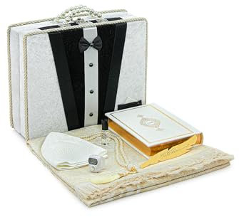 ihvan online, Muslimisches Gebetsteppich-Set, arabischer Koran, Gebetsperlen, Kufi-Hut, Tasbeeh-Zähler, islamischer Duft, Mitgift Geschenkbox für Männer und Frauen, Janamaz, Salah-Matte, Geschenk-Set,