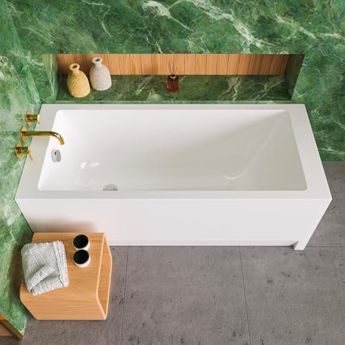 ECOLAM® Badewanne TAMI 170x70 cm + Schürze Wanne Acrylwanne Rechteck aus Sanitäracryl Komplett Set mit Acrylschürze, Ablaufgarnitur Ab- und Überlauf Automatik Füße Silikon Set TOP QUALITÄT