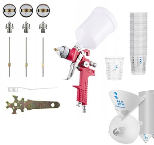 BenBow Classic Farbspritzpistole (HVLP) Spritzpistole Set Lackierpistole – Hochpräzise Spraydosen Farbsprühpistolen mit 1,4mm, 1,8mm, 2,5mm Düsen, 50 x 190µ Farbfilter, 25 x 680ml Messbecher