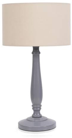 ValueLights | Traditional Grey Wood Candlestick Table Lamp with Cream Fabric Drum Shade for Living Room Bedroom | Table Lamps, Home Décor & Improvement Essential | Included LED Bulb