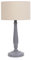 ValueLights | Traditional Grey Wood Candlestick Table Lamp with Natural Fabric Drum Shade for Living Room Bedroom | Table Lamps, Home Décor & Improvement Essential | Included LED Bulb