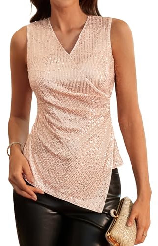 Top glitterati Camicetta Rosa con paillettes da Donna Tunica senza maniche da Donna M Oro-13