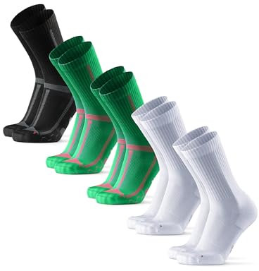 DANISH ENDURANCE Calcetines Running Altos, Anti Rozaduras, 3 o 5 Pack, MC (1x Negro/Gris, 2x Blanco, 2x Verde), 39-42