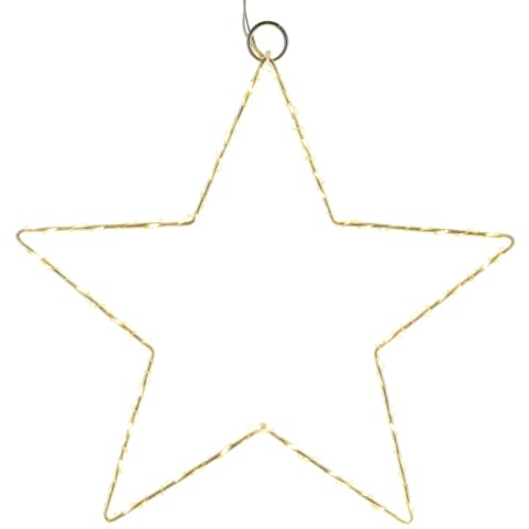 LED Leuchtstern zum Hängen aus Metall in Silber mit Timer - 50 cm - Stern Silhouette warm weiß beleuchtet für Außen und Innen - Advent Weihnachts Hängedeko zum Aufhängen