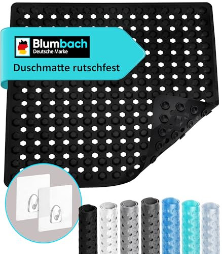 Blumbach® Duschmatte rutschfest 53x53cm - 100% BPA-frei - Inkl. 2 Haken zum Aufhängen - griffige Antirutschmatte Dusche & Badewanne, Duscheinlage, Rutschmatte schimmelresistent & maschinenwaschbar