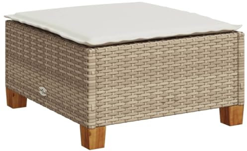 vidaXL Gartenhocker mit Kissen Beige 63,5x56x32 cm Poly Rattan