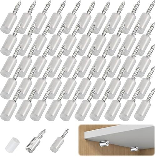 50 PCS Self-Tapping Screws Cabinet Laminate Support, Shelf Pegs Pins with Non-Slip Sleeve, Shelf Pegs for Shelves, Self-Tapping Screws Shelf Support Pegs for Furniture Bookcase Shelf Cabinet Closet
