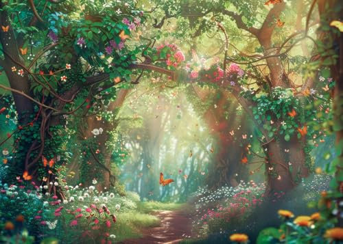 LYWYGG 7x5FT Träumiger Wald Garten Hintergrund Elf Wald Garten Hintergrund Träumiger Wunderland Party Hintergrund Kinderfotografie Dekoration Prop CP-592