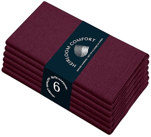 HEIRLOOM COMFORT 100% Baumwolle Burgunderrot Wein Stoff Dinner Servietten, 43 x 43 cm, weich, waschbar, wiederverwendbar, perfekt für Hotels, Restaurants, Mittagessen, Hochzeiten, Veranstaltungen