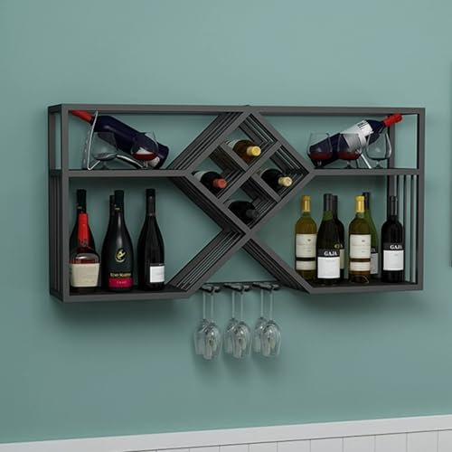 JIAOCKJIAO Porte-Bouteilles Muraux, 3 Niveaux Casier À Vin Mural, Étagère à vin de Rangement Flottante, Porte-Verre à Vin avec Support Pour Gobelets, Étagère de Présentation en Grande Capacité(Nero,55