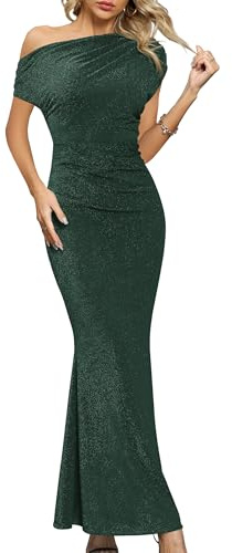 Missufe Abendkleid Cocktailkleid Elegant Lang Ballkleid Damen Hochzeit Festlich Maxi Meerjungfrau Bodycon One Shoulder Kleider (Grün, Mittel)