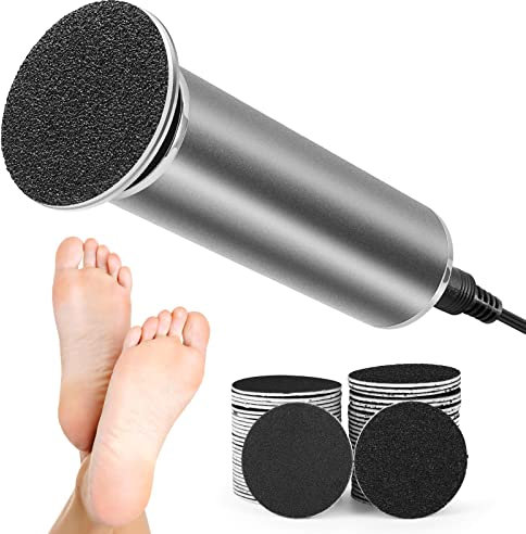 Electric Foot File Hard Skin Remover, Professional Pedicure Tool with Adjustable Speed, 60 Replaceable Sandpaper Discs, for Dry Dead Skin, Cracked Heels and Calluses, Grey