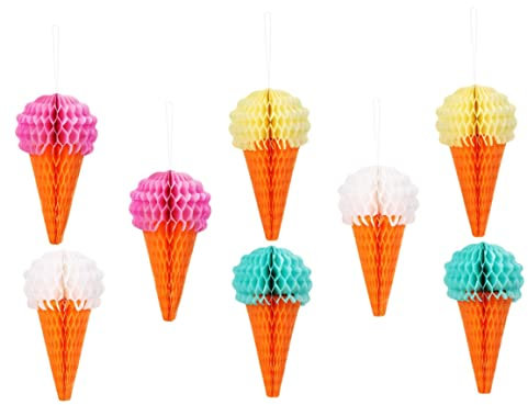 Iewroyt Eiscreme -Party -Dekor, 9 Stücke hängende EIS Wahnbodenkugel Tissue Paper Banner für Hochzeits Geburtstagdekoration