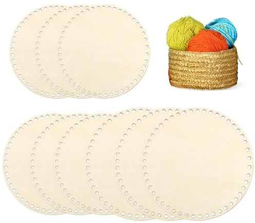 NEUSID Gehäkelter Korbboden, 9 Stück Naturholzkorbboden Holzboden zum Häkeln Rund Taschenboden aus Holz Häkelkorb Korb Flechten Set für DIY Korbflechten Liefert Basteln (10cm/15cm/20cm)
