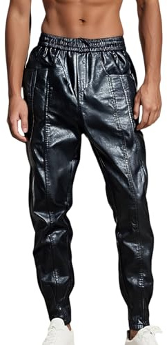 YOSUWOAI Lederhose Herren Wetlook Lack Leder Lang Motorrad Hosen Mottoparty Nachtclub Clubwear Leder Bikerhosen Stretch Kunstlederhose Slim fit Anzughose Leggings Tights Erotik Pants