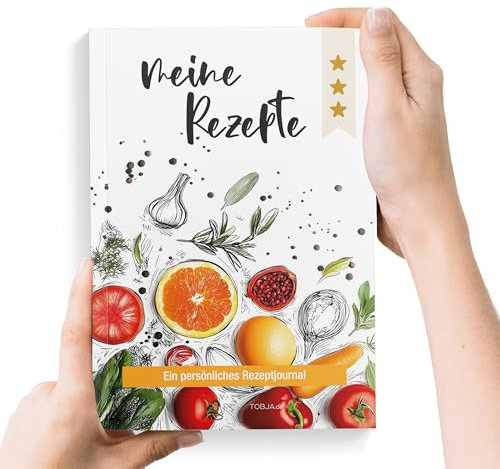 TOBJA Rezeptbuch zum Selberschreiben DIN A5 „Meine Rezepte – Marktfrisch“ | 92 Seiten | Platz für 87 Lieblingsrezepte | Softcover mit Leseband & Buchklappen | Persönliches Kochbuch