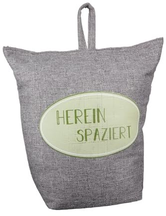 CULT at home Türstopper Sack schwer 1 kg – Türstopp aus Stoff grau mit Schriftzug Hereinspaziert – Doorstopper Floor Balkontür Stopper Tuerstopper Höhe 20 cm