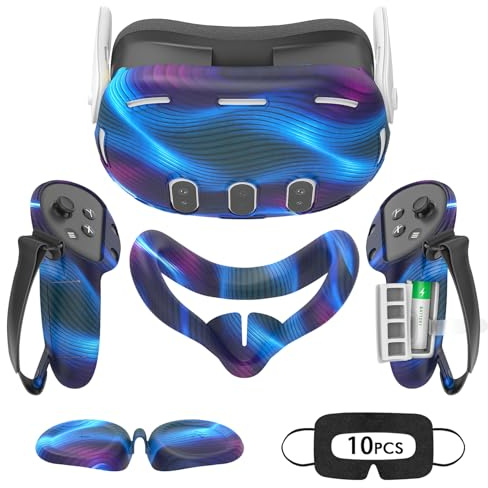Tyasoleil Zubehör Kompatibel mit Oculus Quest 3, Silikon-Abdeckungs-Set Kompatibel mit Meta Quest 3, VR-Zubehör-Set, inklusive Controller-Griff-Lederabdeckung (ABLUE)