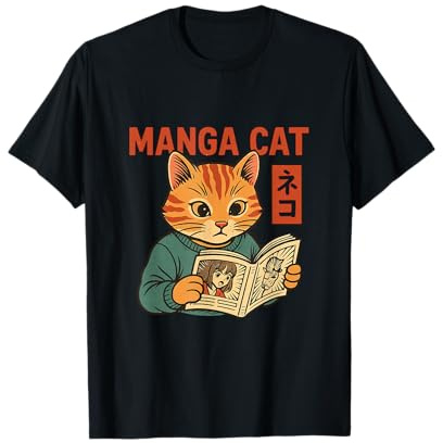 Libro Anime Retro Manga Cat Che Legge Maglietta