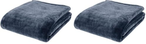 Catherine Lansfield Extra Large Raschel Velvet Touch 200X240cm Throw Navy (Pack of 2)