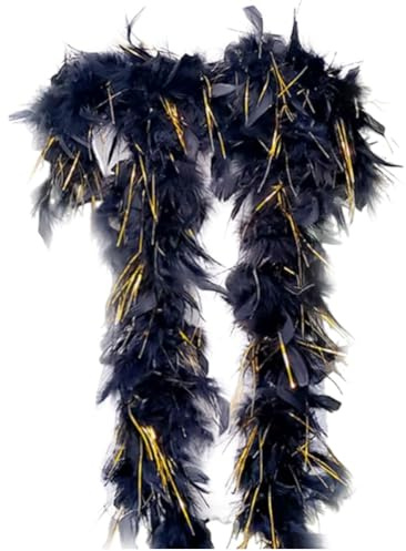 Abbdbd Schwarze Boa Lametta-truthahnfedern Und Fransenbesatz – Kostümaccessoire Für, Hochzeit, Party, Cosplay Und Festivals