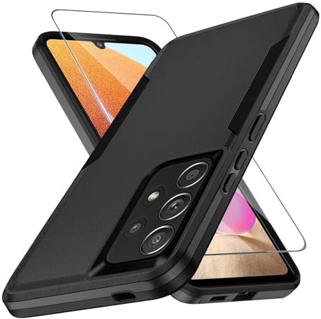 KOGENG Handyhülle für Samsung Galaxy A32 5G Hülle mit Schutzfolie, Matt PC Hard Rückseite Anti-Fingerabdruck Kratzfest TPU Bumper Stoßfest Haltbar Schutzhülle für Samsung A32 5G Case Cover (Schwarz)
