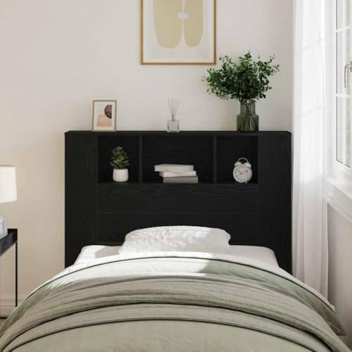 Tonture Kopfteil Schrank Schwarz Eichen-Optik 120x19x104,5cm, Modernes Bett Kopfteil mit Stauraum, Langlebige Holzwerkstoff Konstruktion für Schlafzimmer Möbel