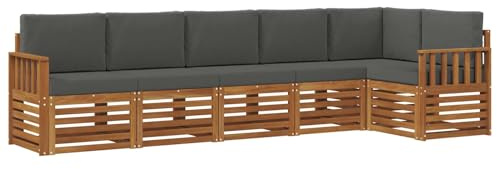 vidaXL Sofagarnituren 6 pcs Natur und Anthrazit Massivholz Akazie, Garten, modernes Outdoor-Sofa, L-förmige Lounge, Terrasse, langlebiger Komfort fürs Patio