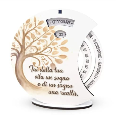 Albalù Bomboniera Prima Comunione Calendario Perpetuo in Legno Albero della Vita - Bomboniere Prima Comunione Personalizzabile Made in Italy