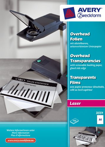 Avery Zweckform 3551 Overhead Films, DIN A4, Special Coated, Stackable, with Side Glued Base Paper, 100 Sheets