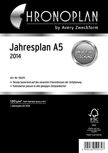 Chronoplan 50274 Kalendereinlage 2024, Jahresplan im A5 Format (148x210 mm), Ersatzkalendarium, ideal für übersichtliche Jahresplanung, Multilochung, zum Aufklappen (mit Leporello-Falzung), weiß