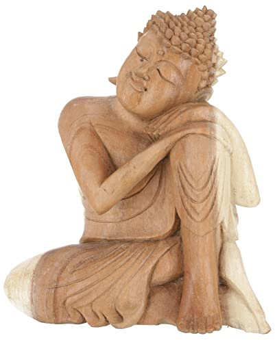 GURU SHOP Sitzender Buddha Statue, Holzbuddha, Buddhafigur, Handarbeit 30 cm - Design 12, Braun, Buddhas